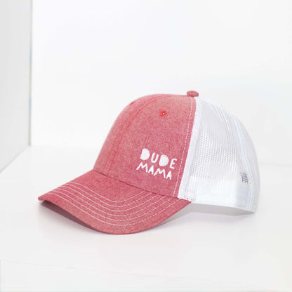 Dude Mama Light Red and White Hat