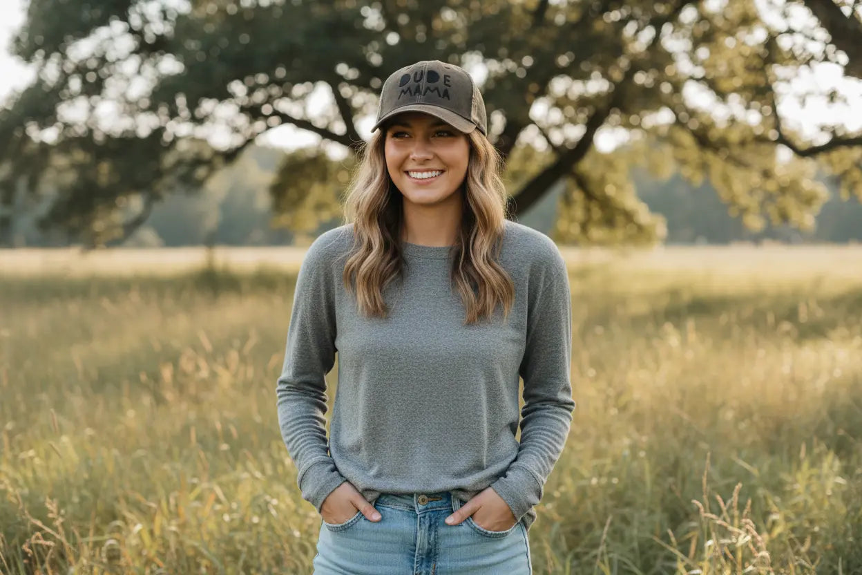Camo + Brown Dude Mama Hat Dude Mama