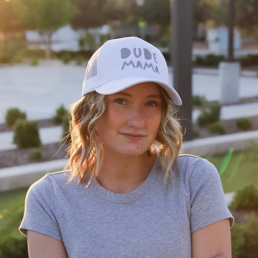 Dude Mama Gray Embroidered White Hat
