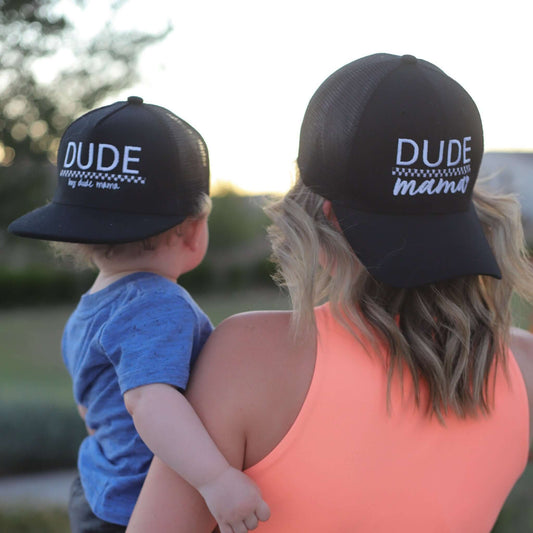 Mama & Dude Matching Black Checkered Hats