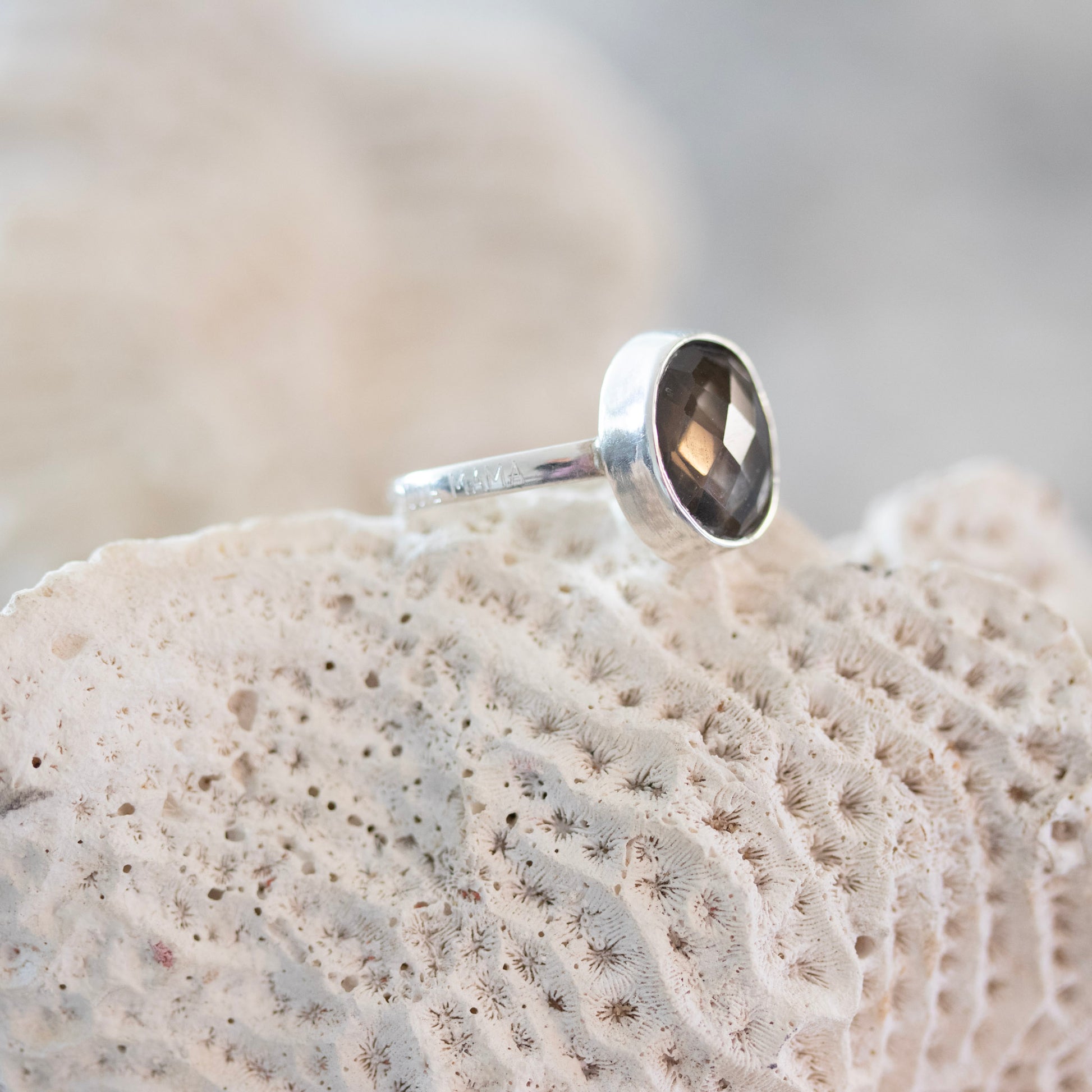 Smoky Quartz Ring | 'Dude Mama' Engraved