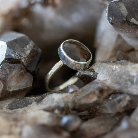 Smoky Quartz Ring | 'Dude Mama' Engraved