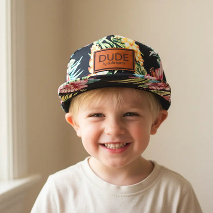 Black Hawaiian Flowers Dude Hat Dude Mama