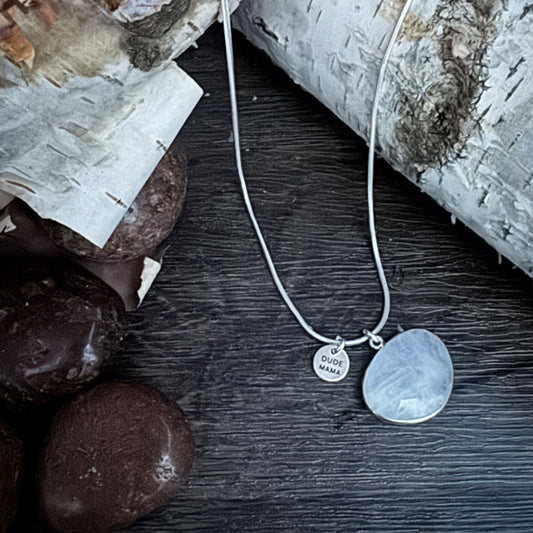 Engraved Dude Mama Moonstone Necklace