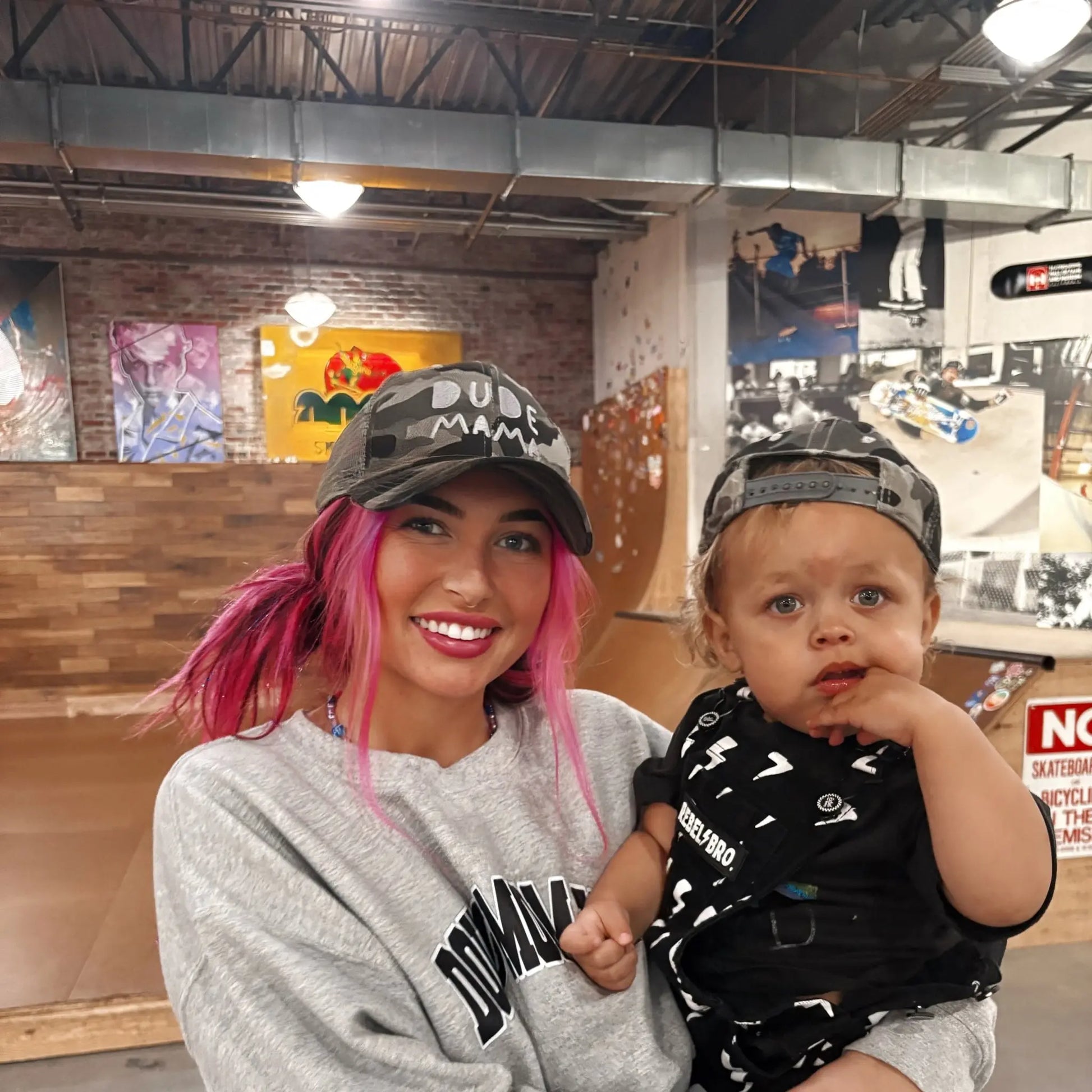 Camo + Gray Text Dude Mama Hat Dude Mama