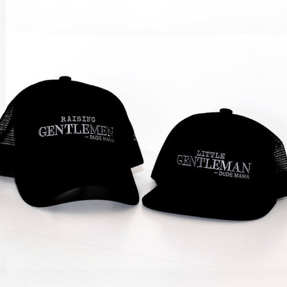 Matching mom and son hats featuring a Raising Gentleman Hat and a Little Gentleman Hat